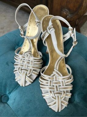 BCBG Women’s White Strappy Woven Slingback Sandals